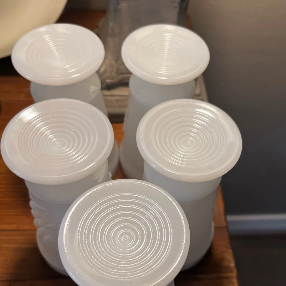 Vintage White Milk Glass Harvest Grape Pedestal Goblets Set of 5